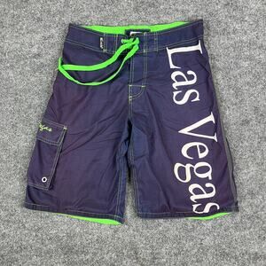 Exist Swim Trunks‎ Mens 30 Navy Green Las Vegas Board Shorts Pocket Drawstring